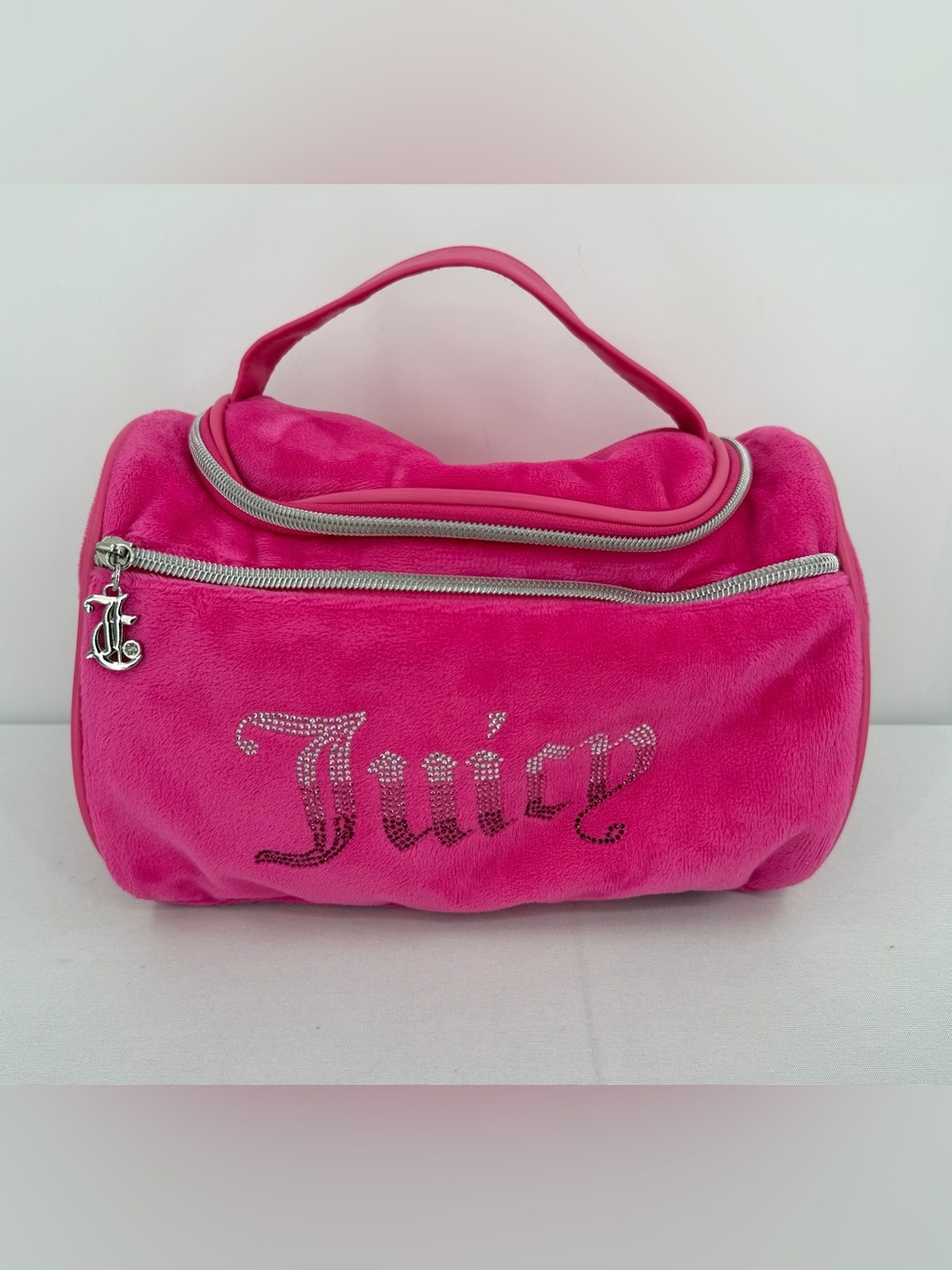 Juicy Couture Pink Velour Rhinestone makeup bag Train Case Y2K 2000s Mcbling